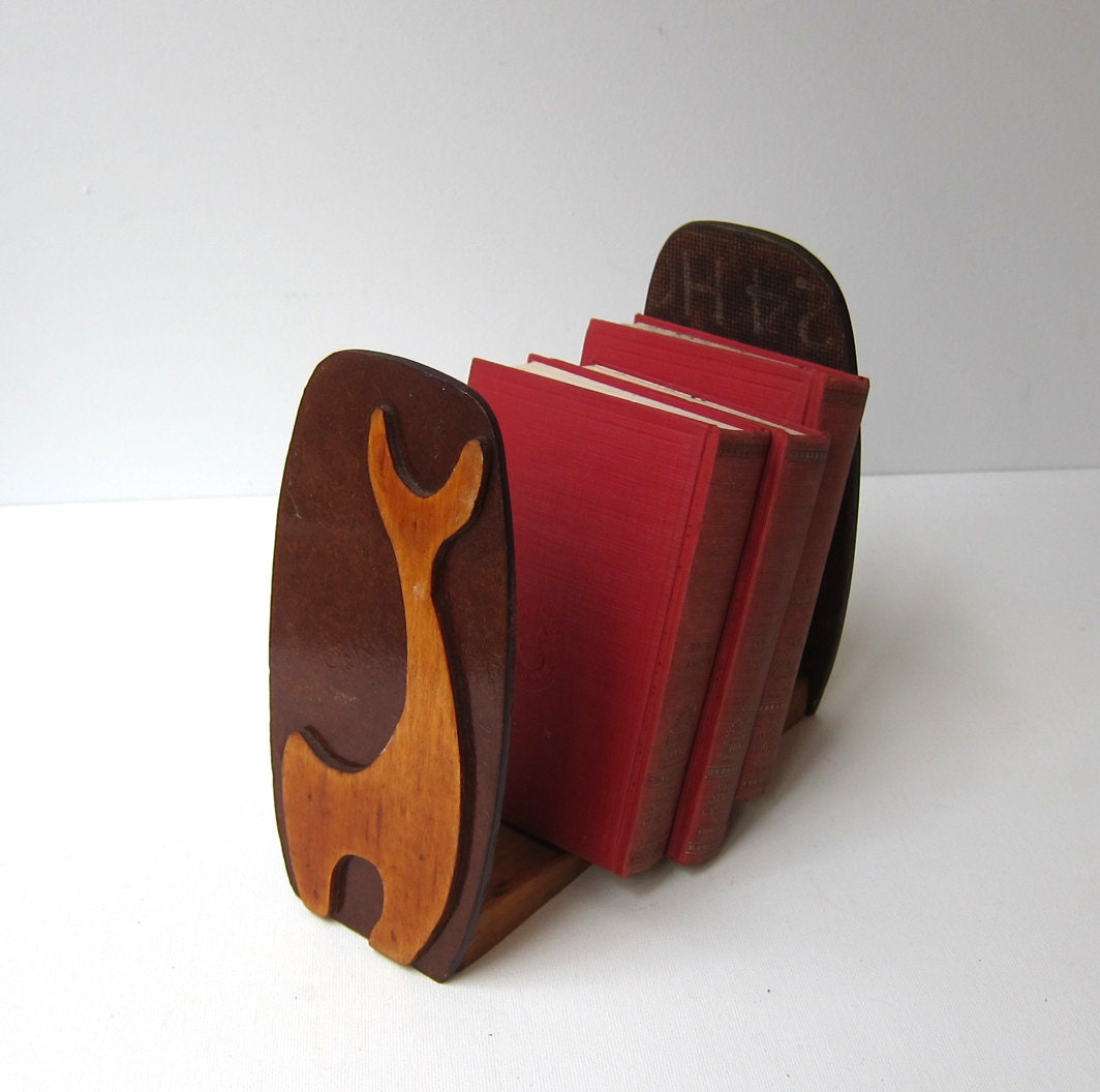 Vintage 1960s modernist handmade plywood giraffe bookends