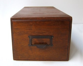 Vintage mid century industrial office oak wood veneer file box with dividers