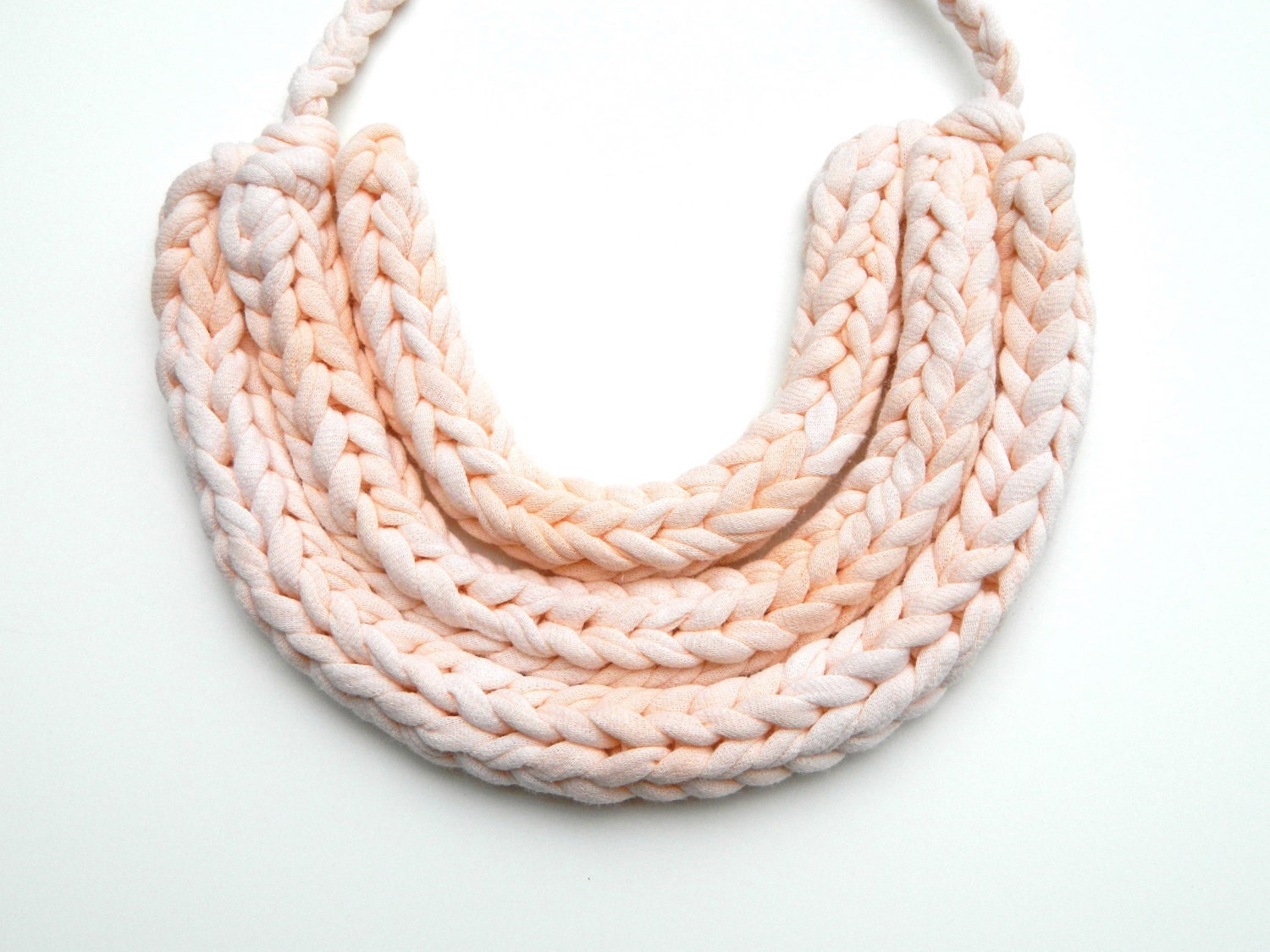 Eco Fashion Spring Jewelry - T Shirt Necklace Triple Braided Fabric - Pastel PALE PEACH