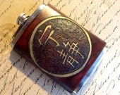 Serenity in Hanzo Chinese Character Leather 8oz Flask 