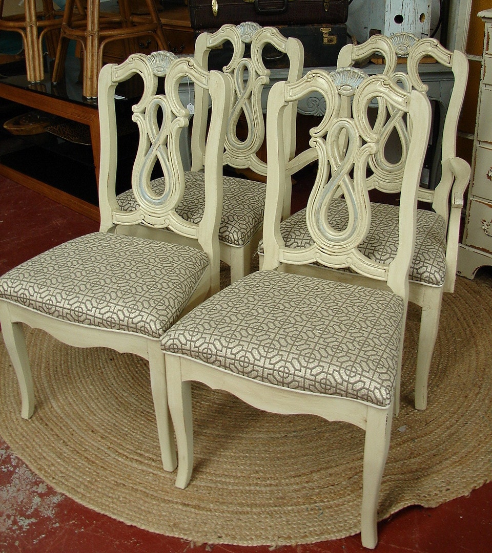 Reclaimed Designer Cream White Painted French Cottage Kitchen Dining Chair Chairs  (Call for a ship quote)