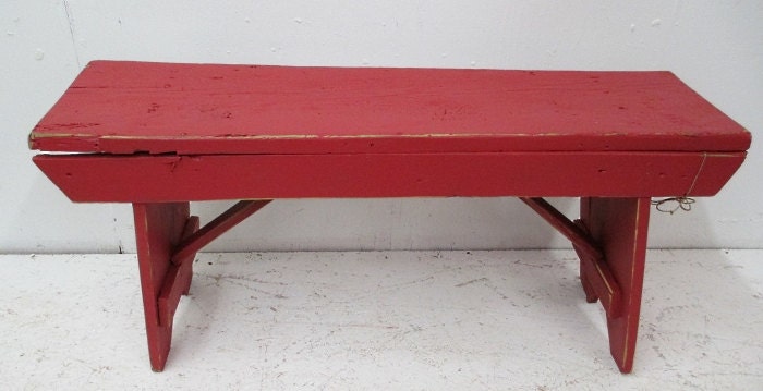Primitive Antique Red Painted Farmhouse Country Harvest Bench Stool Pew (HAI) Ships FedEx