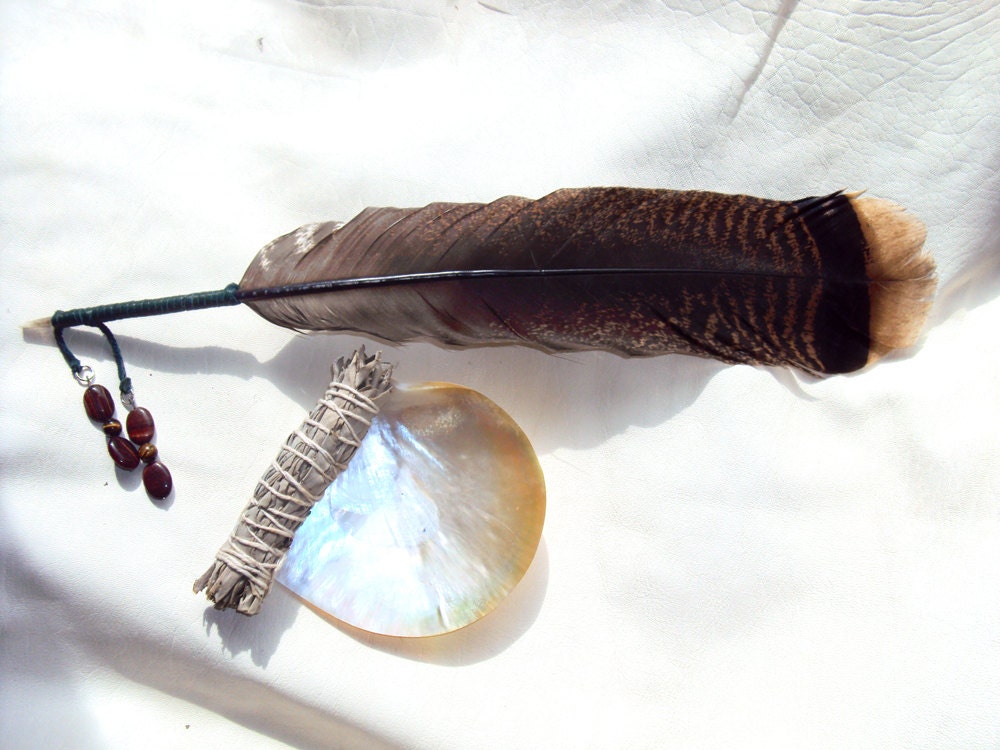 Smudge Kit, Spirit Feather, Sage, Mother of Pearl Plate, Prayer Feather, Purification Kit, Clearing, Cleansing,Baby Blessing