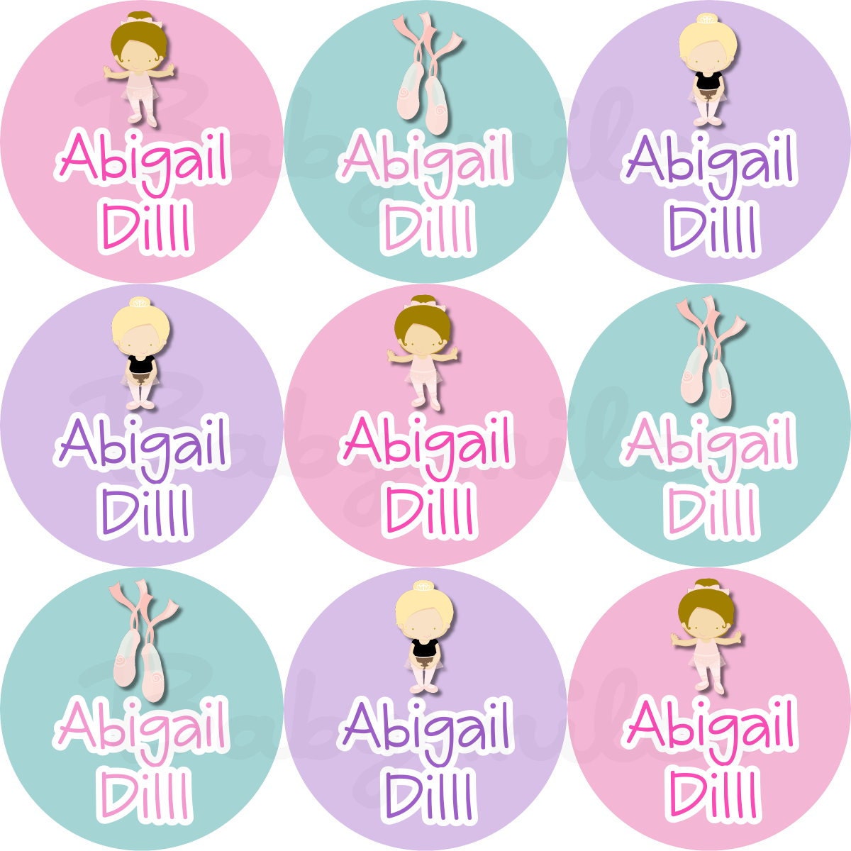 48 Personalized Waterproof Name Label Stickers - Sweet Ballet - Perfect for Bottles, Cups, Bowls, School, Daycare