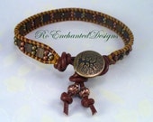 Summer Leather Wrap Bracelet - Copper, Bronze, Chocolate Leather, Bronze Tila Bead, Brass Button