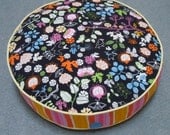 Round Cat Bed in Black Floral IKEA Fabric