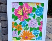 Framed Lilly Pulitzer inspired 16x20 inch canvas board hand painted in Heritage Floral print READY to SHIP