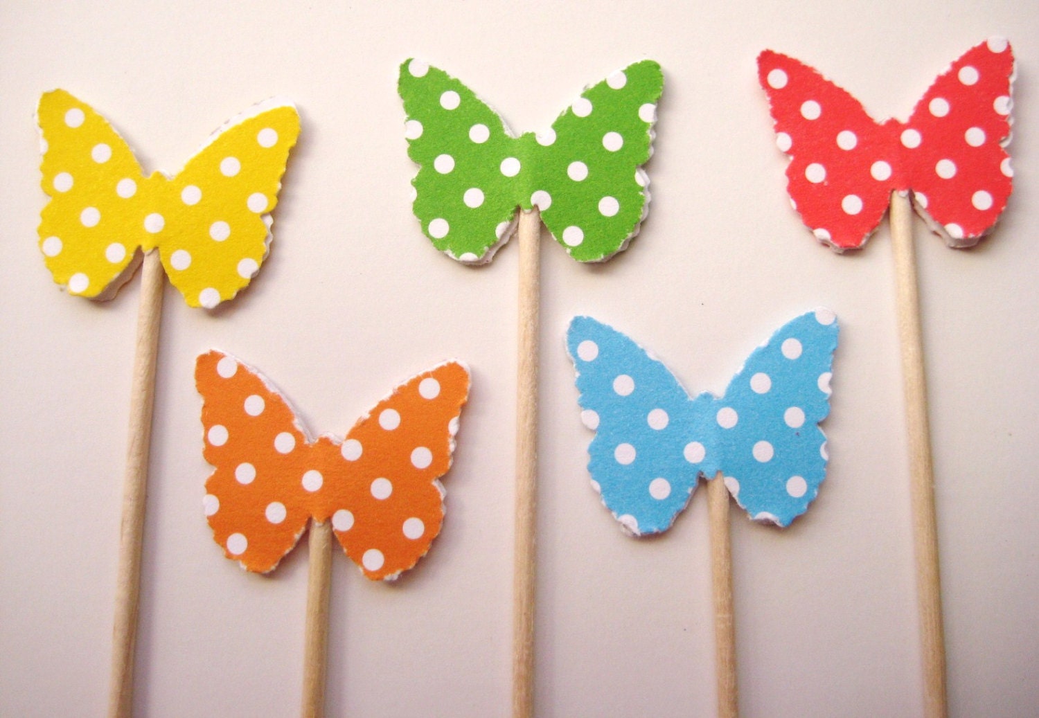 24 Polka Dot Classic Butterfly Party Picks - Cupcake Toppers - Toothpicks - Food Picks - die cut punch FP311
