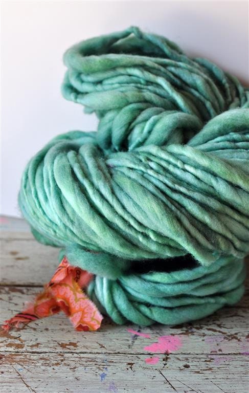 Handspun Thick and Thin Yarn, Bulky, Chunky, Green