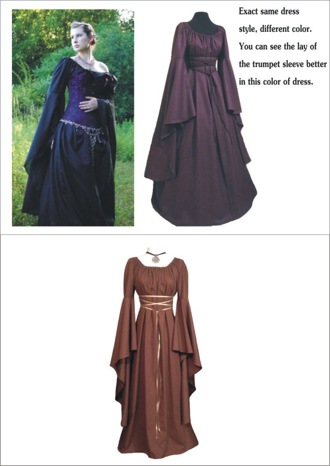 Sale - Medieval/Renaissance Black Trumpet Sleeve Costume Gown, Custom made to order