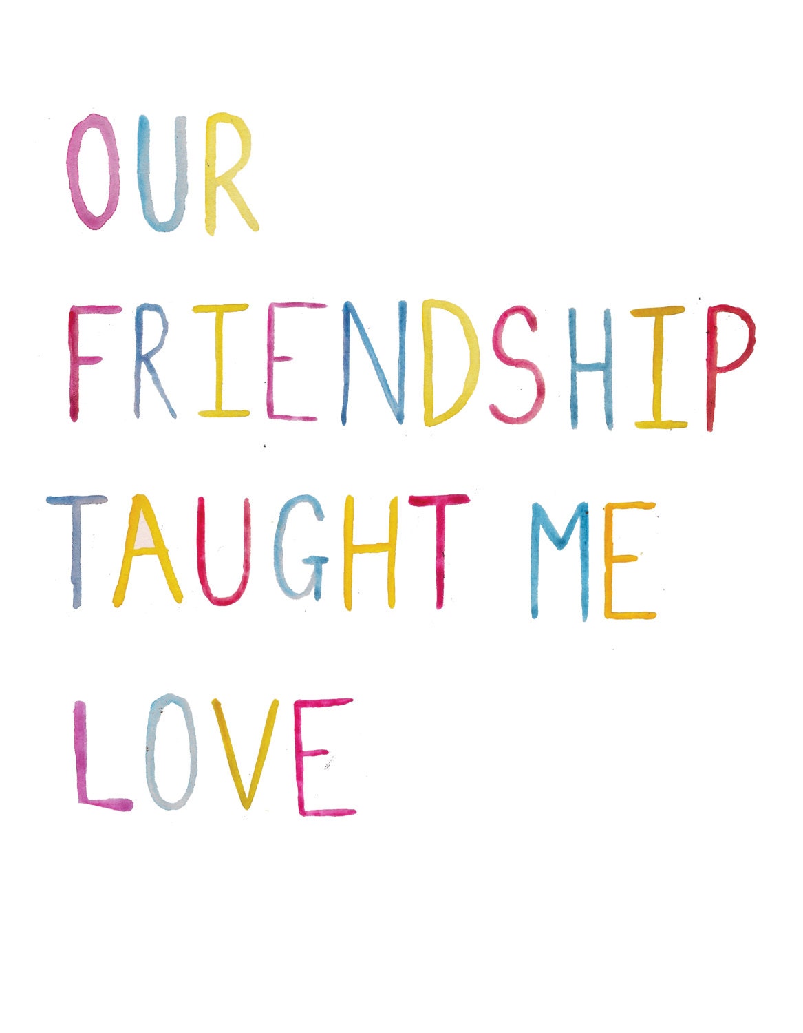 Friendship love art print typography hand made  water colour a4 giclee  best friends
