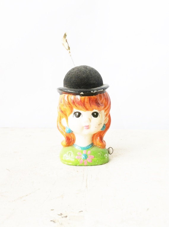 Pin Cushion Red Headed Girl Figurine Hat Pin