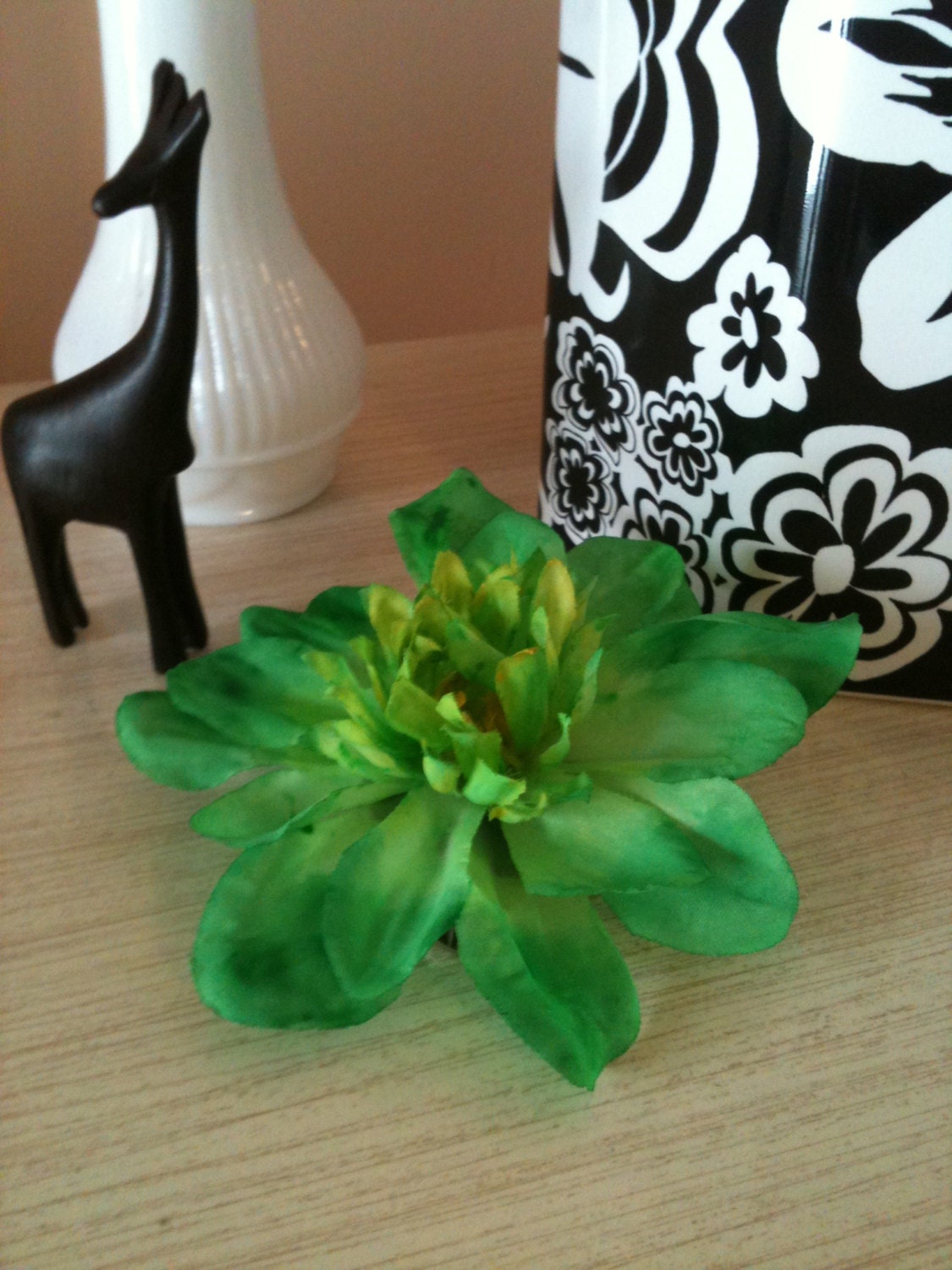 Faux Flower Hair Clip Hand Painted Bright Green