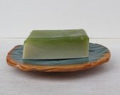 Ceramic Soap Dish // Wood Grain Pottery Soap Dish // Oval Soap Dish in Tourqoise and Brown