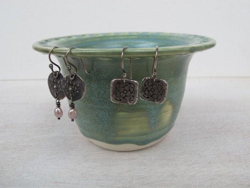 Handmade Ceramic Earring Holder // Pottery Jewelry Organizer in Mint Green