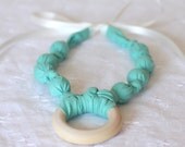 Mint Teal Teething Ring Necklace for Breastfeeding/Nursing Necklace, Teething Necklace, Babywearing, Fabric Necklace