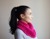 Infinity scarf  loop  circle lace neckwarmer raspberry moebius fuschia