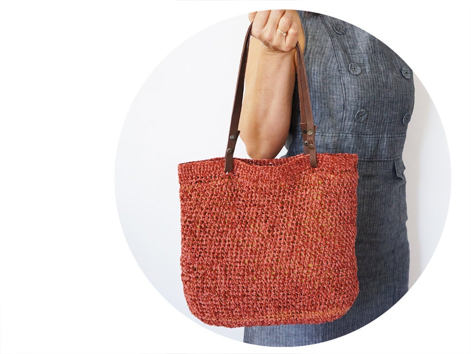 Coral velvet shoulder bag  with Genuine Leather Handles