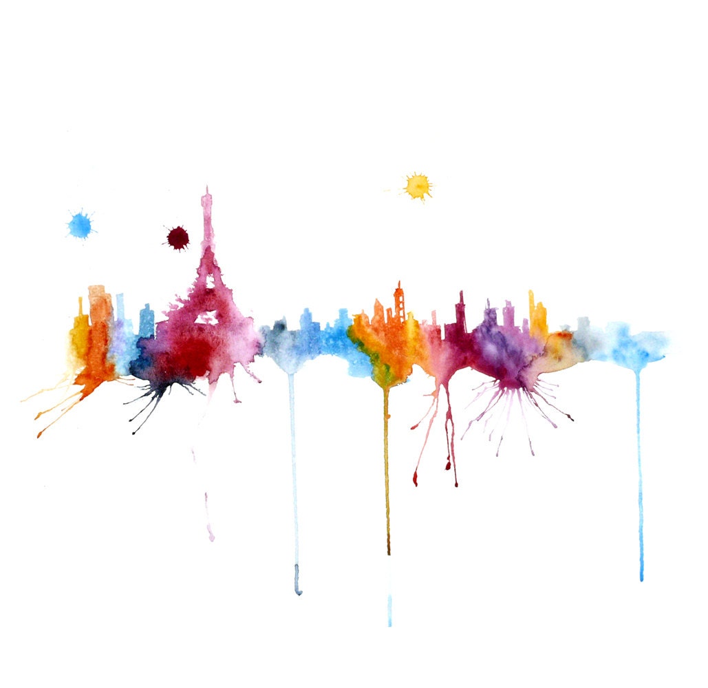 Paris Painting Watercolor abstract 13x19