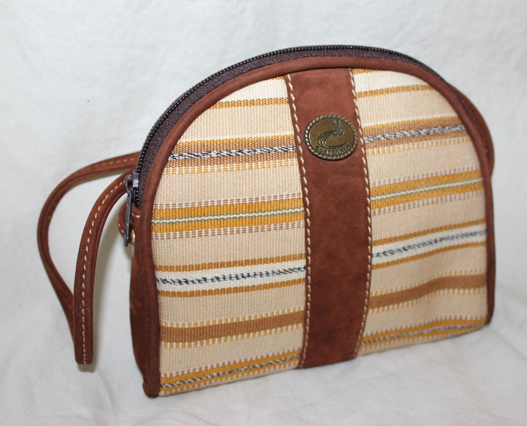 vtg 90s bag - small canvas SHOULDER BAG striped folk crossbody medicine bag - a49