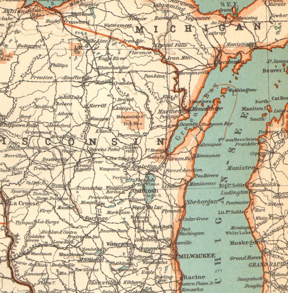 1905 Antique Dated Map of Wisconsin and by CabinetOfTreasures