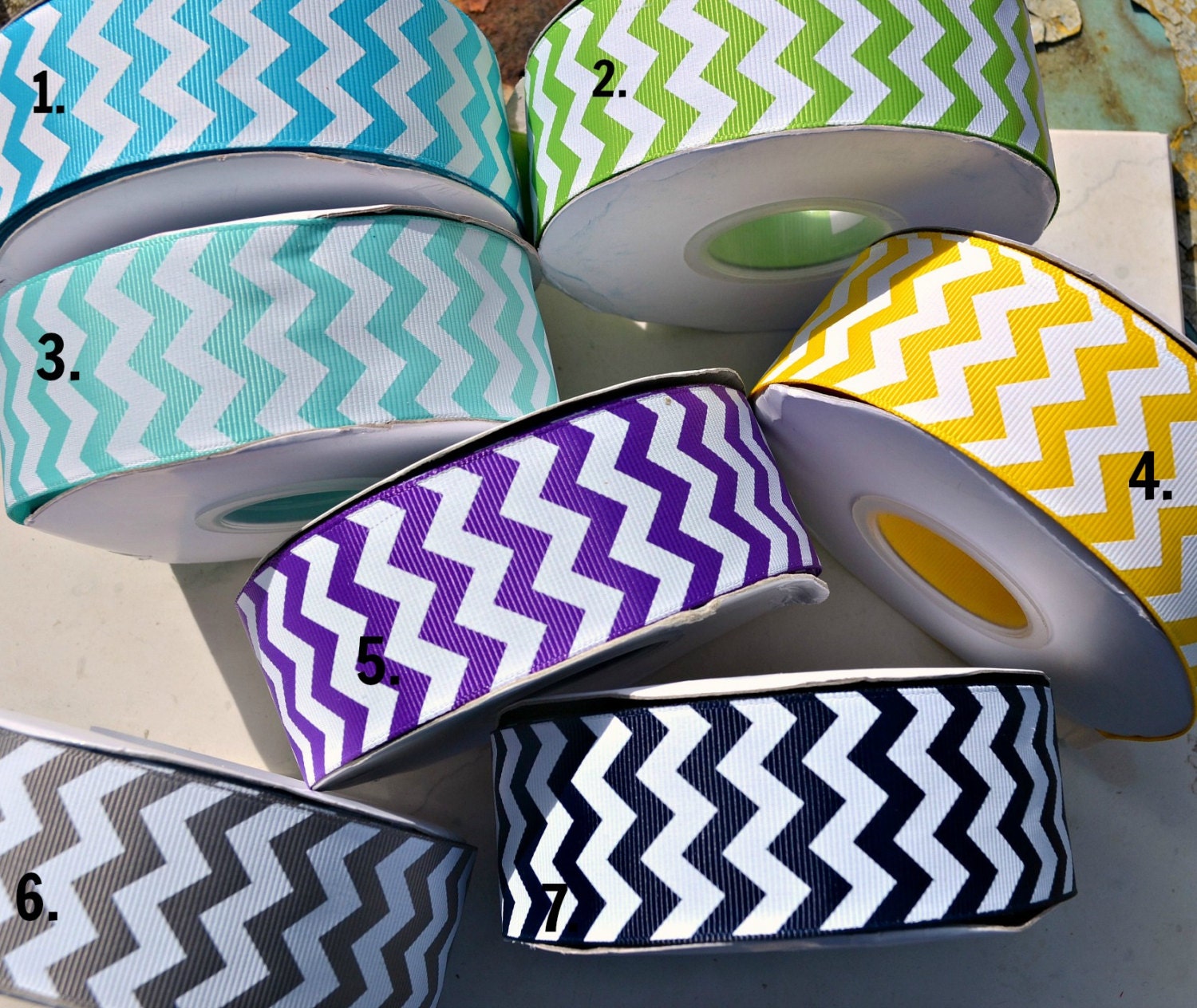 How you can pick just one High quality 1.5 " white chevron grosgrain ribbon- turquoise/lime green/aqua /yellow /purple/ grey /navy Il_170x135