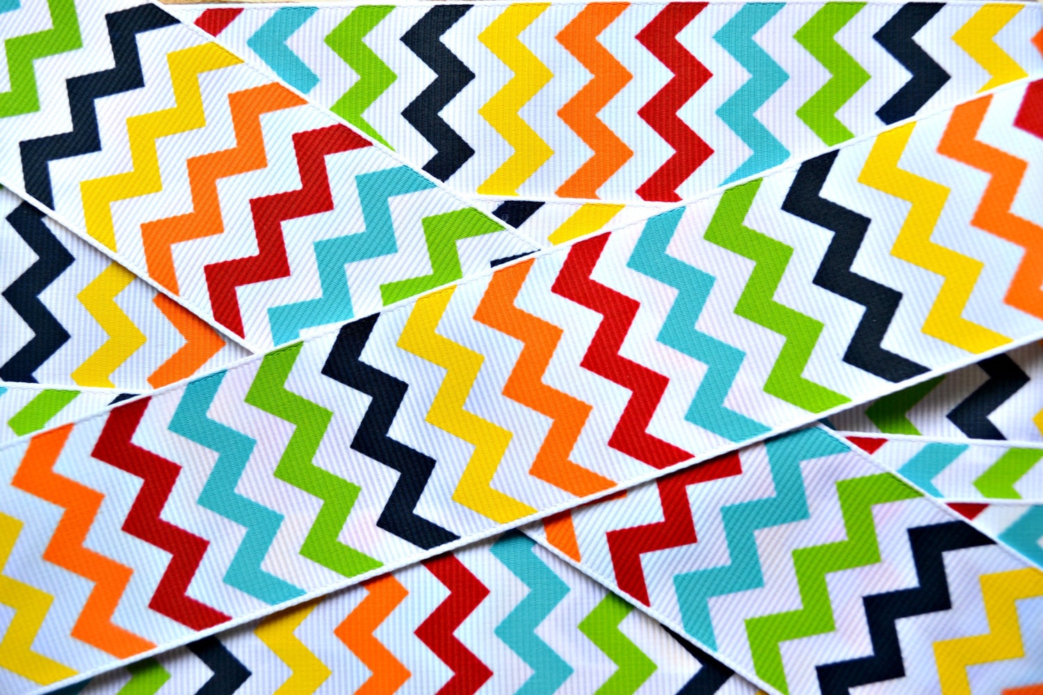 Navy, sky blue, orange, yellow , red & apple green Riley Blake chevron 1 1/2" Il_170x135