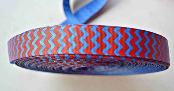 Red & royal blue chevron striped 7/8" grosgrain ribbon 4th of july Il_570xn