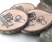 10 Reclaimed Branch Slices Hand Stamped LIFE'S BEAUTIFUL Bee Woodland Decor Tags Magnets Business Card Table Decor Craft Show  Green