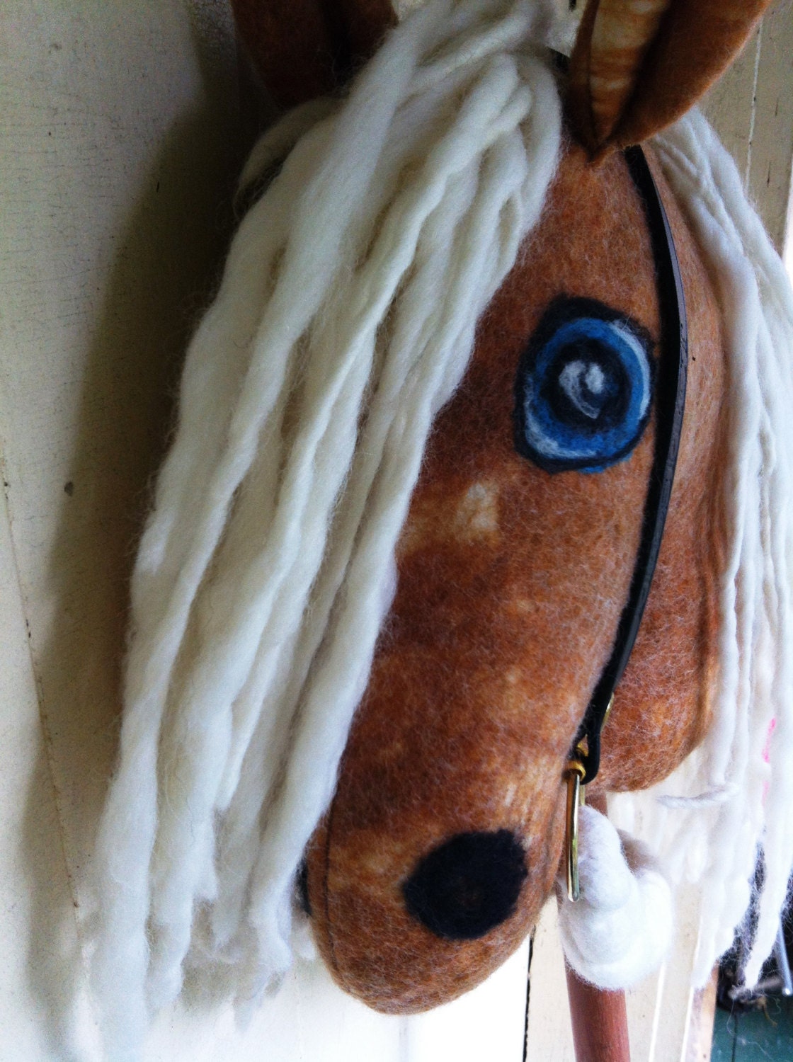hand felted hobby horse wool felt pretend play steiner doll animal toy soft palomino blond pony 'Prospect''