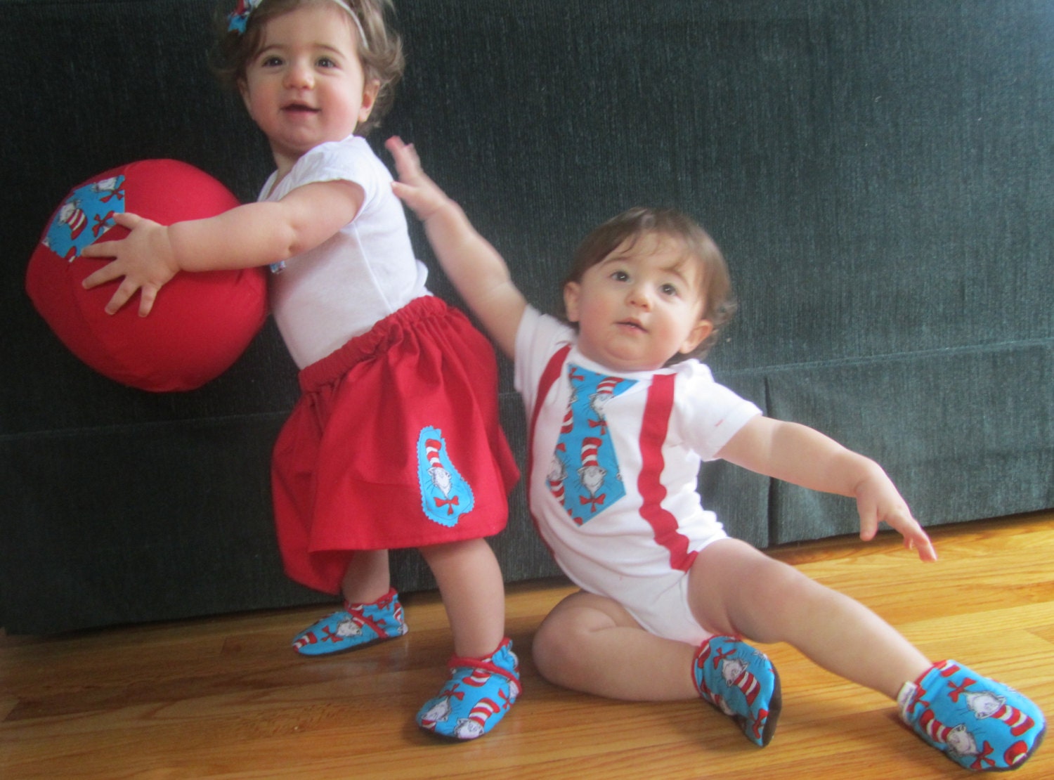 Kim Davis Only Twin First Birthday Dr. Suess Matching Onesie Outfits / Shoes