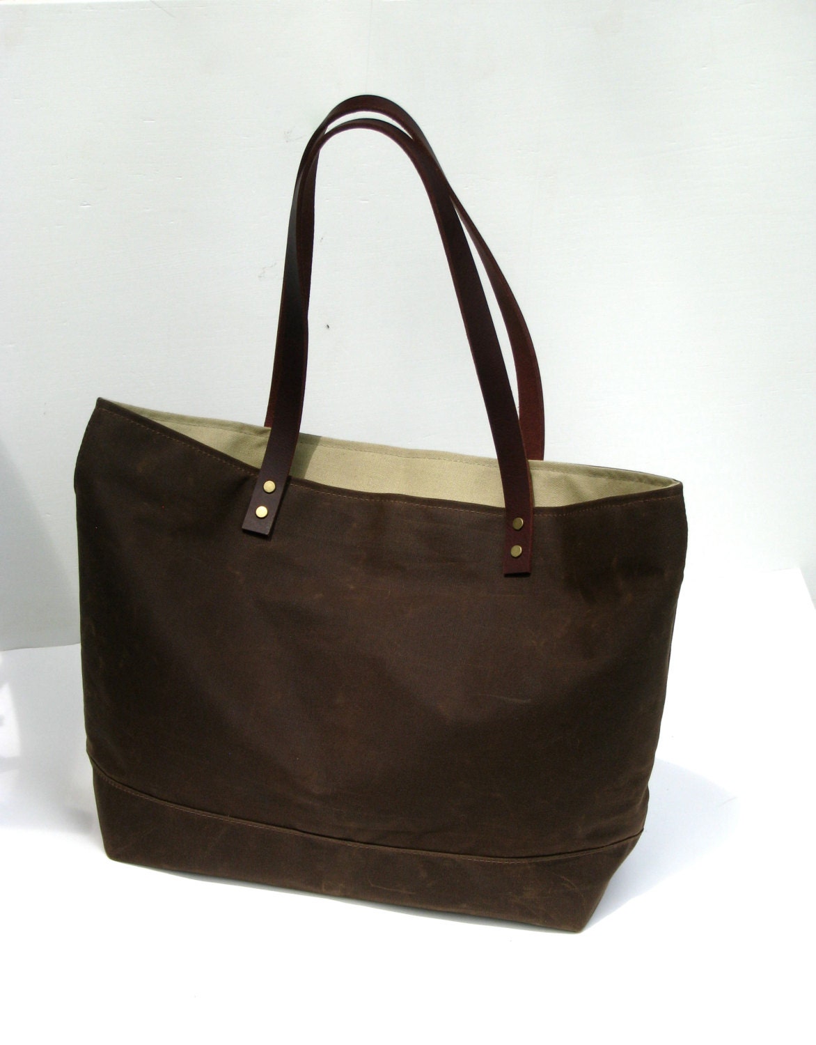 Waxed Canvas Tote Bag with Leather Handles  //  sturdy shopping tote