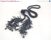 SUMMER SALE Beads crochet rope necklace lariat with hematite and pearl ,beaded jewellery ,seed beads jewelry ,boho necklace, beadwork