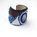 Bead embroidered cuff bracelet, beads embroidery beadwork bracelet, beaded bracelet cuff with hematite, brown, blue, white, beadwork