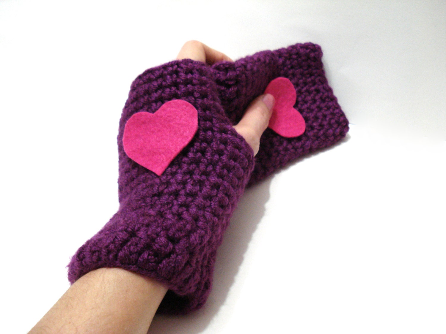 Fingerless Gloves with heart, Mittens, Arm Warmers, Hand Crocheted, Gloves, Women Accessories, Gifts for Mom, Fingerless Gloves