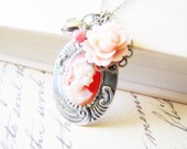 Victorian Cameo Pendant Coral Cameo Charm Necklace Vintage Romantic Shabby Chic Rustic Country Wedding