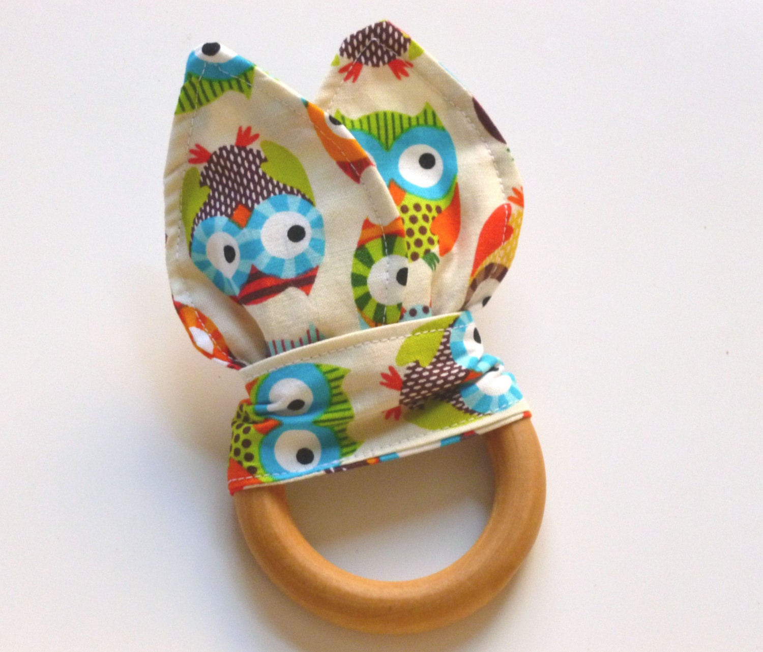 Natural Wooden Teething Circle/Crinkle Toy-Owls