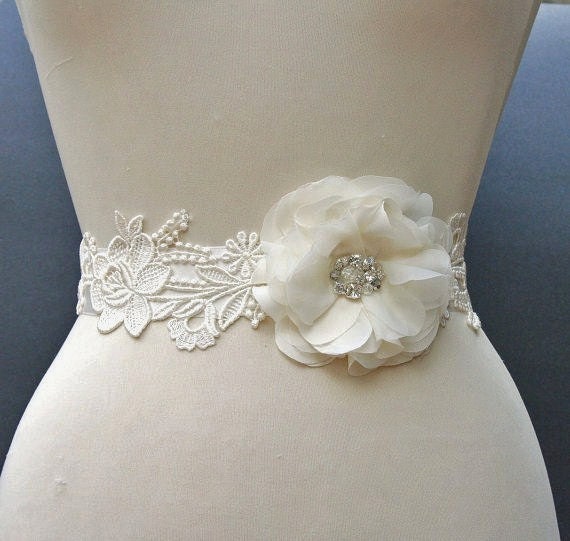 Bridal Sash, Ivory Bridal Sash, Lace Bridal Sash, Floral Bridal Sash, Beaded Bridal Sash, Bridal Belt