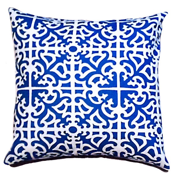 Blue Pillow Cover geometric pattern 18" x 18"