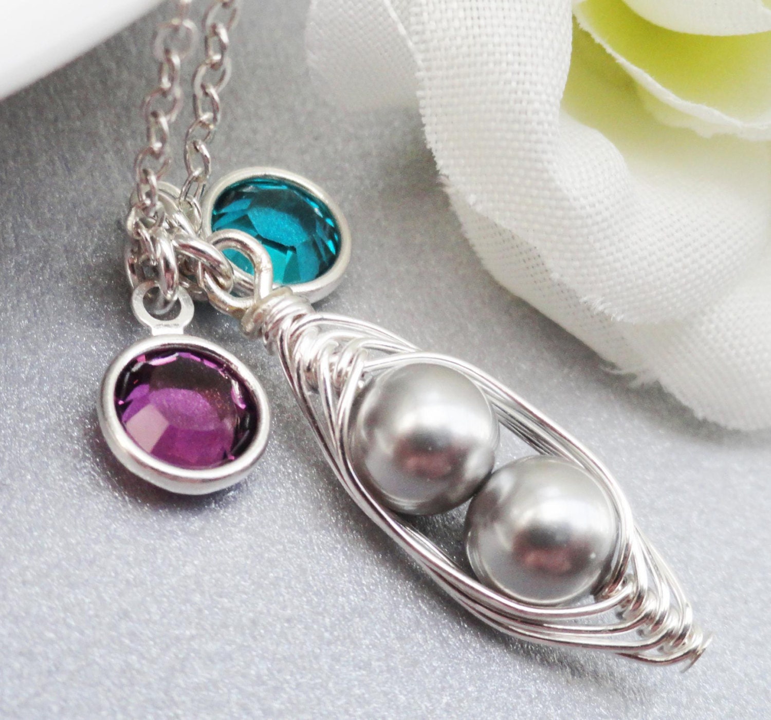Personalized Petite Peas In A Pod Birthstone Bezel Necklace - Sterling Silver
