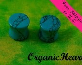 Turquoise Organic Ear Plugs 00g (9.5mm) Handmade Hand Carved Stone Body Jewelry Piercing Earrings 00 Gauge