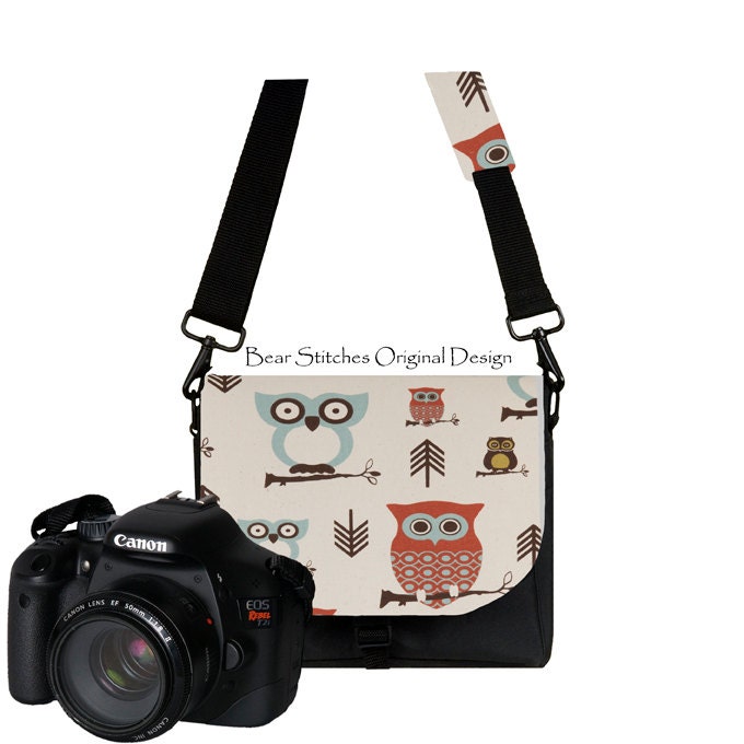 Padded Water Resistant Camera Bag DSLR Camera Bag Slr Camera Bag Purse - Pockets Woman's Camera Handbag, Owls