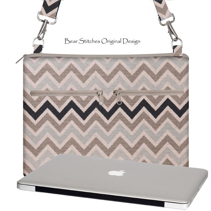 Chevron - 13" Air Laptop Cross-Body Bag MacBook Air,  Women's Laptop Messenger Bag, Padding Travel Laptop Case, 6 Pockets,