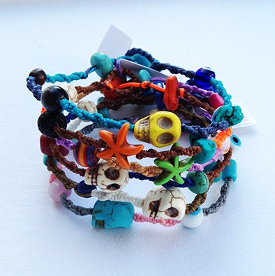 Surf Braided Bracelet -with a Skull or starfish and evil eye