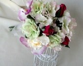 Silk Flowers Bridal Bouquet Special Price Destination Wedding ready to ship brides maid cheap bokay Pink Green Budget bridal accessories