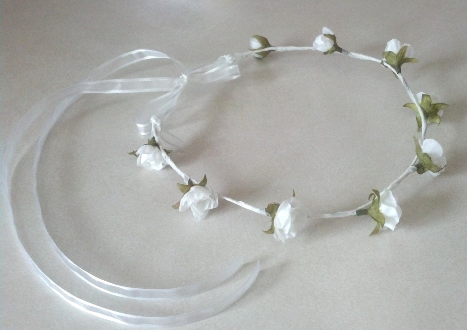 Bridal headpiece Flower girl halo Ivory white victorian rose ribbon tie wedding hair accessories Flower Crown First communion Halo