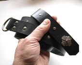 Medieval Ring Belt Black Leather Belt Renaissance Belt Celtic Cross Belt SCA Ruby