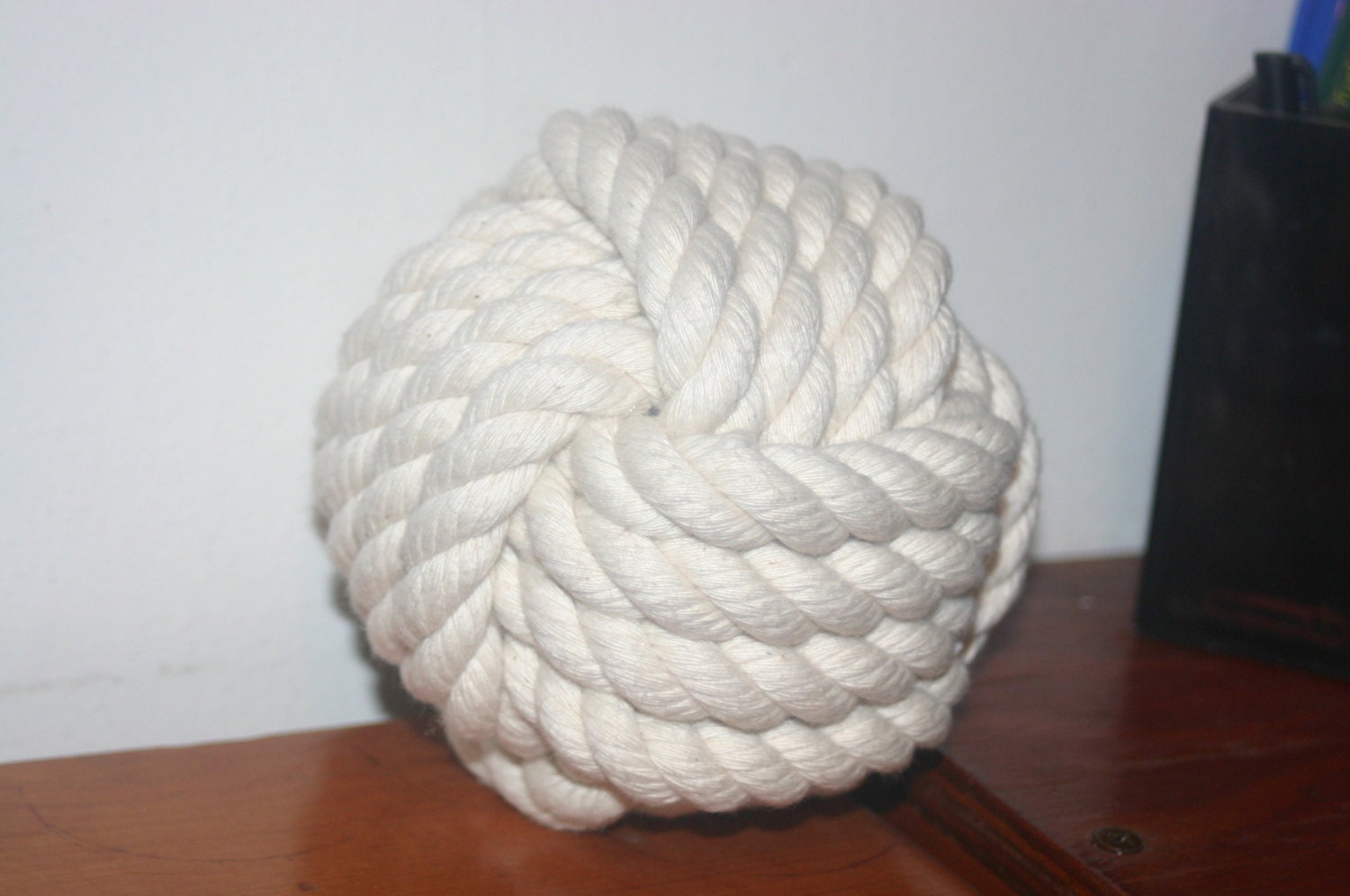 Cotton Rope Hand-knotted  Monkey Fist Bookends Perfect for Rustic Nautical Beach or Country Decor