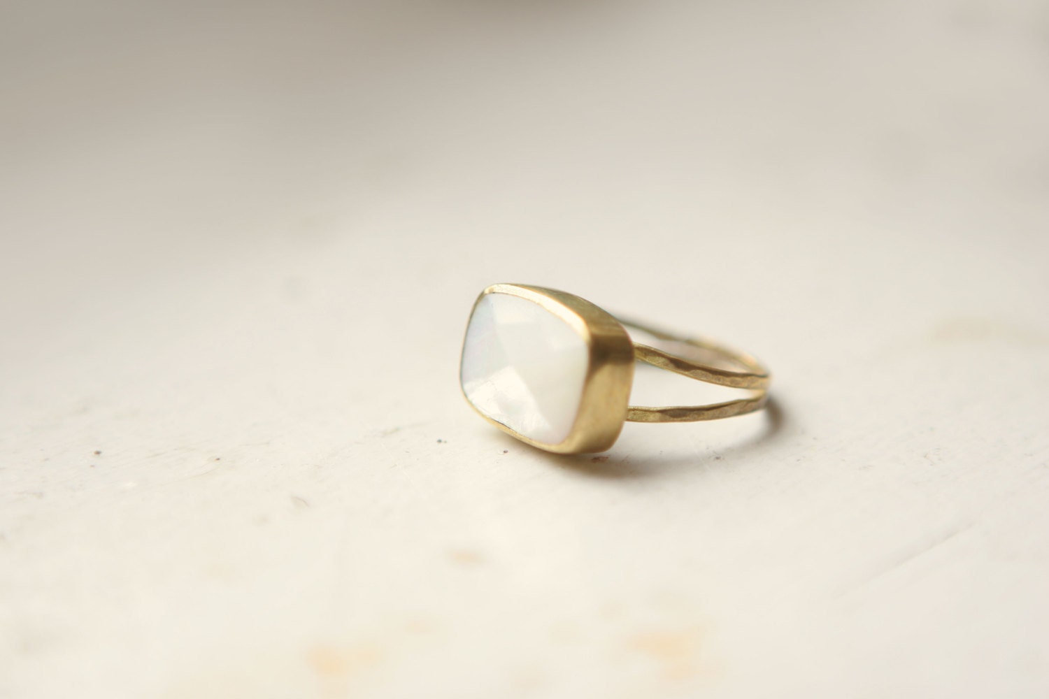 Faceted Cut Mother of Pearl Ring