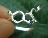 Science Serotonin or Happiness Molecule Silver Ring - Geeky Ring
